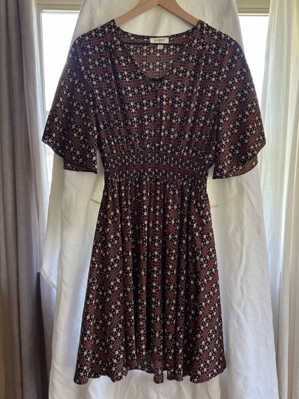 Umgee Black Floral Midi Dress